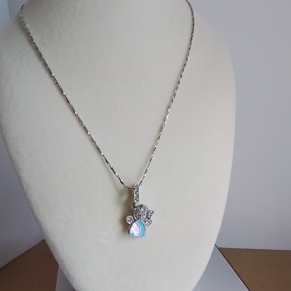 Paw Print Necklace with Blue Heart Charm - Picture 4 of 8